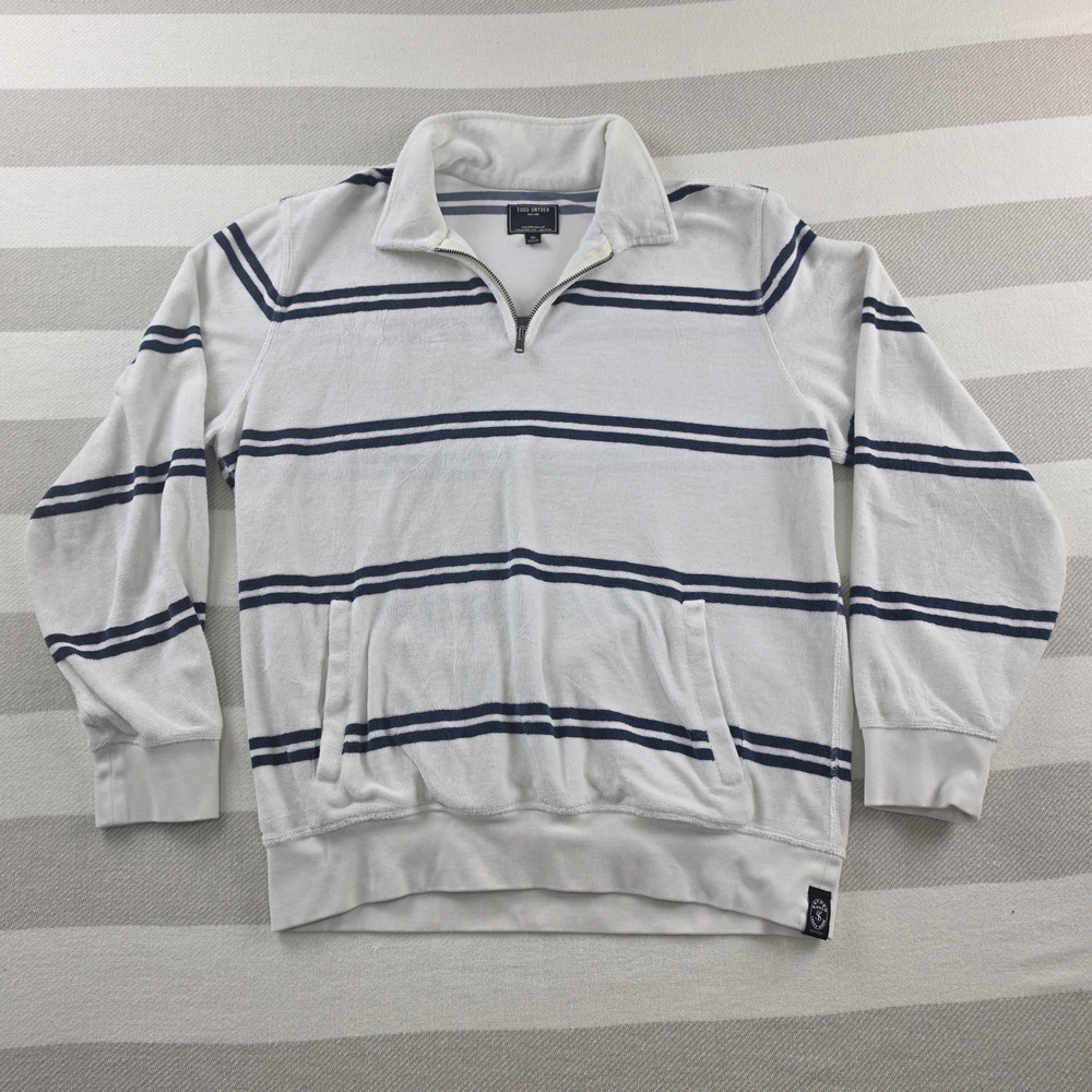 Todd Snyder Mens Striped French Terry Toweling Quarter Zip Sweatshirt XL